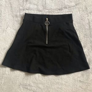 Black zip-front mini skirt